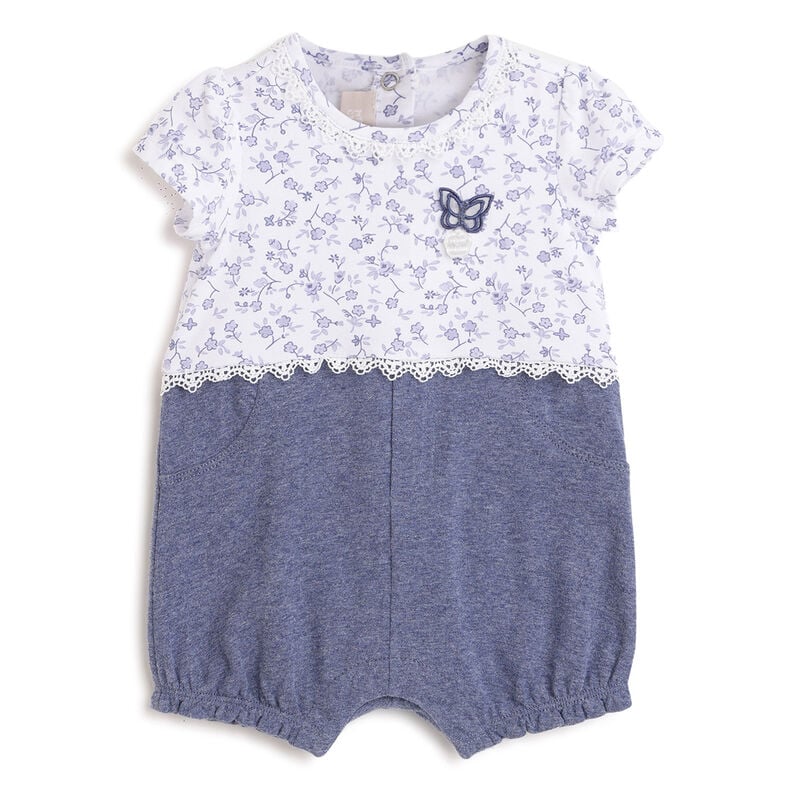 Girls Dark Light Blue Printed Short Sleeve Rompers image number 0